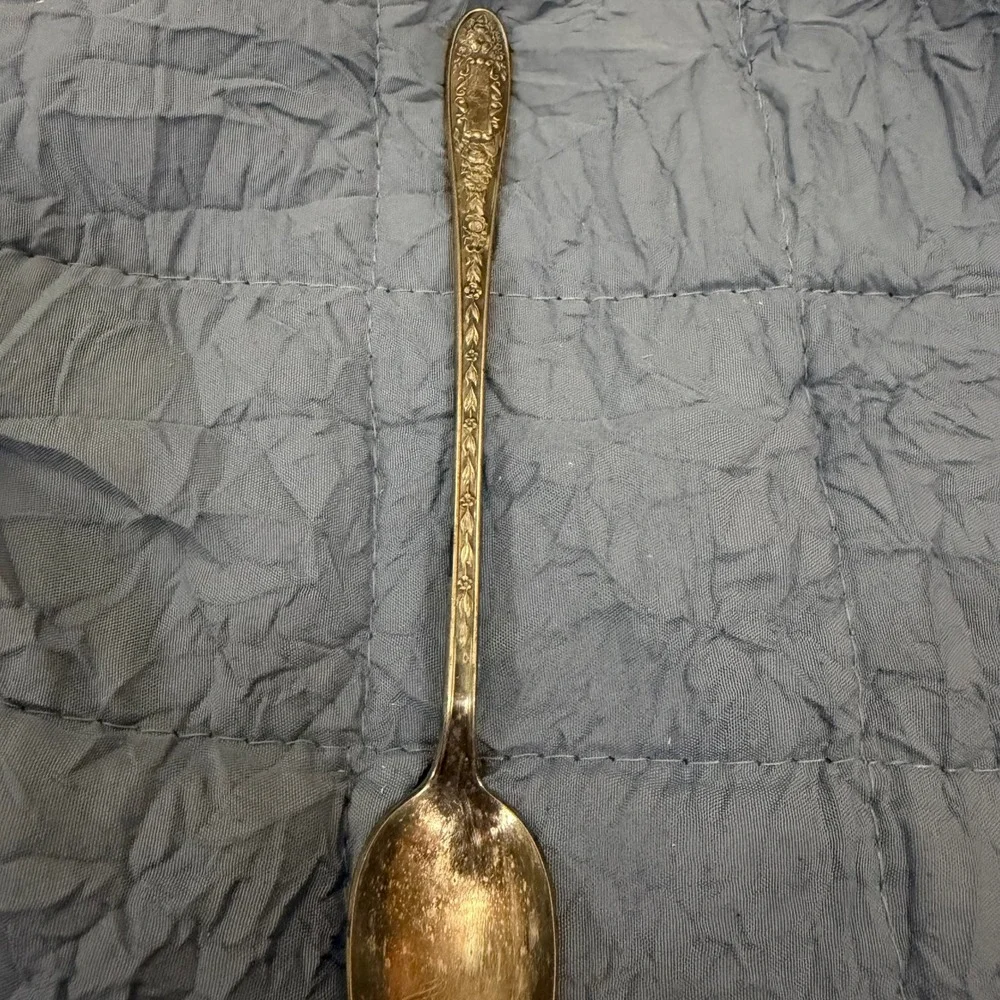 Vintage Mildred Quality Silver Plate Iced Tea Spoon Floral Rose Pattern 7.5 Inch